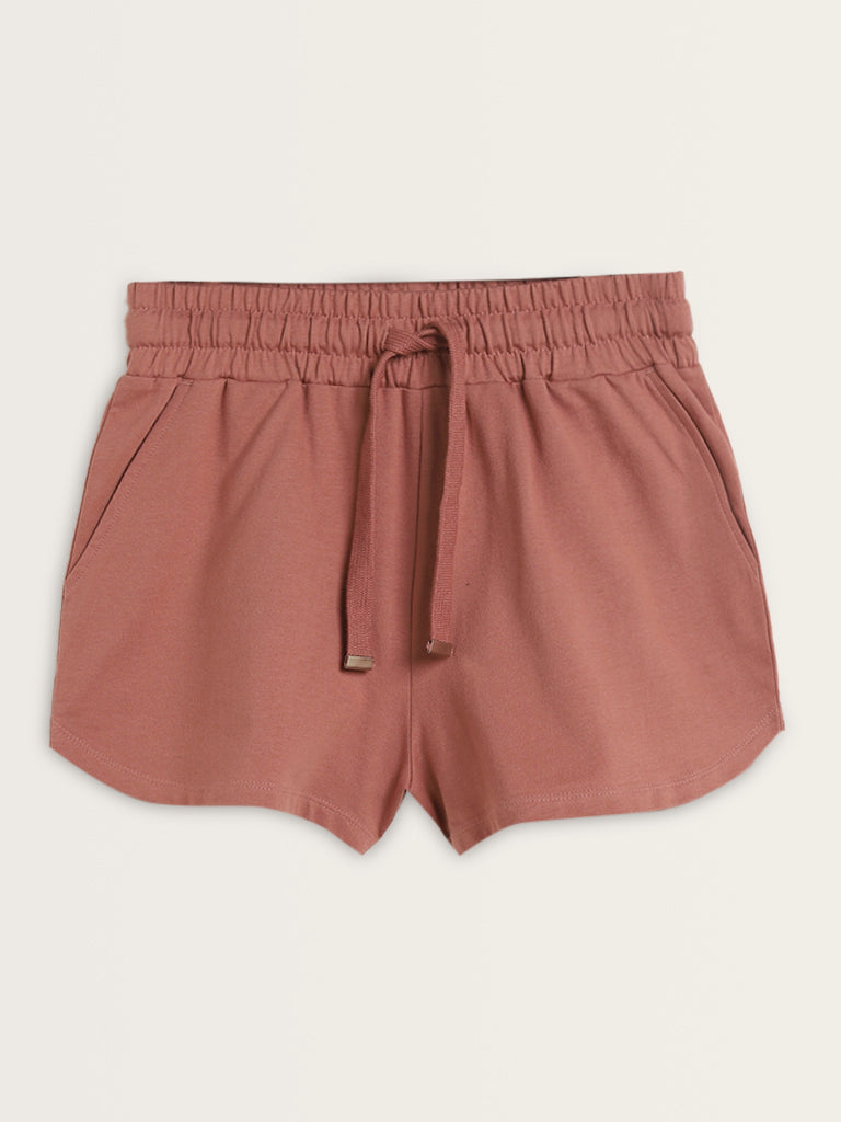 Superstar Dusty Pink Solid High-Rise Cotton Shorts