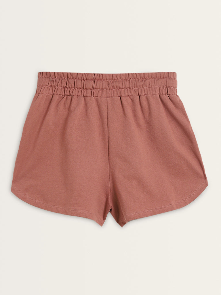 Superstar Dusty Pink Solid High-Rise Cotton Shorts