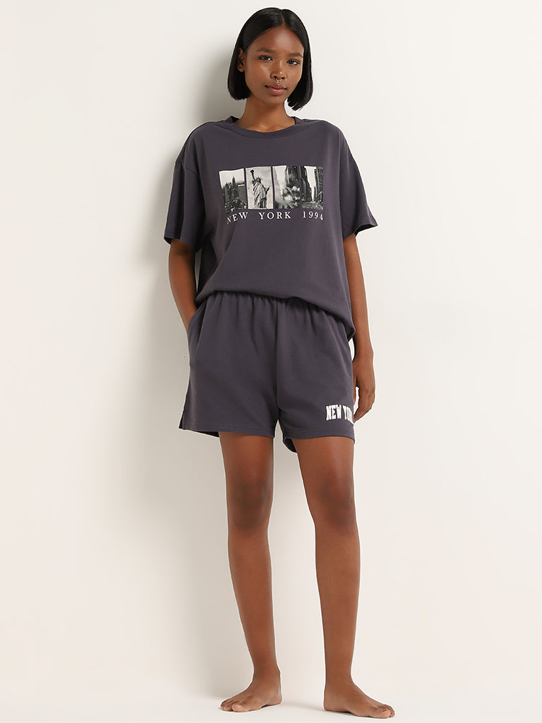 Superstar Dark Grey Cityscape Oversized Cotton T-Shirt