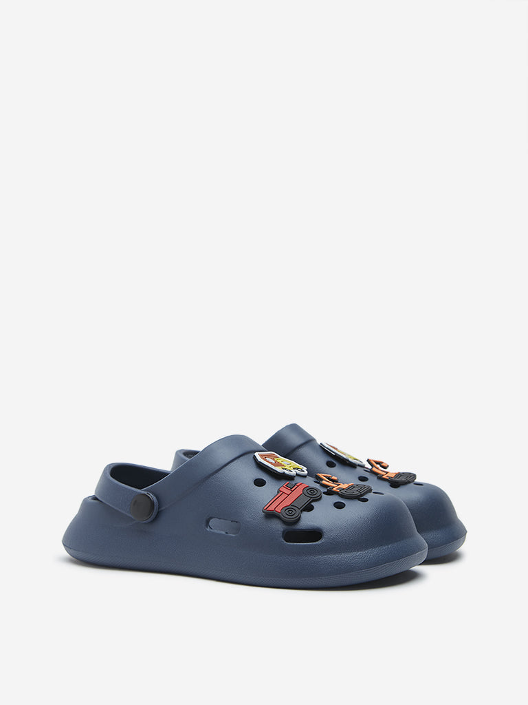 Yellow Navy Applique-Detailed Clogs