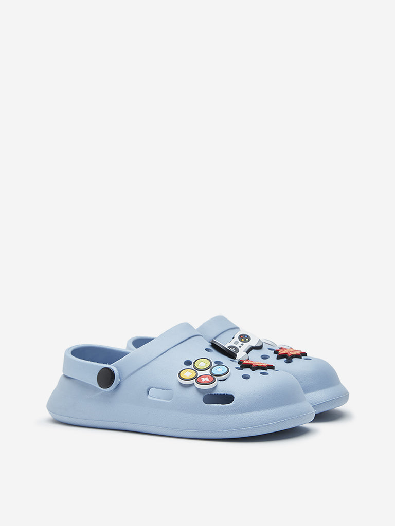 Yellow Blue Video Game Applique Clogs