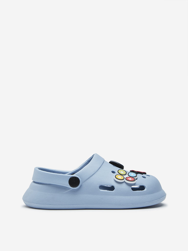 Yellow Blue Video Game Applique Clogs