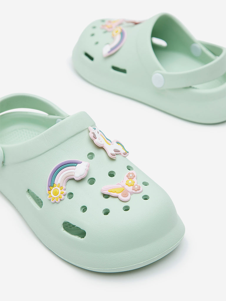 Yellow Light Green Applique Detailed Clogs