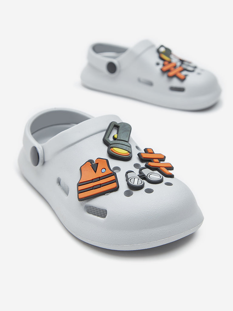 Yellow Grey Applique-Detailed Clogs