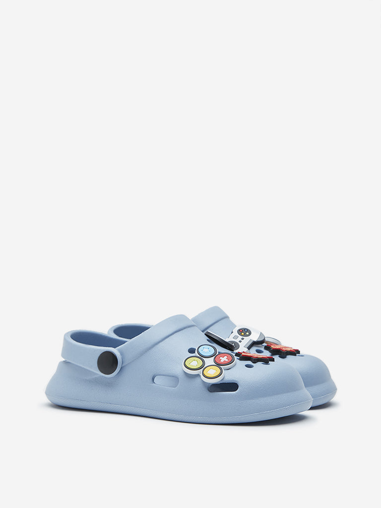 Yellow Blue Video Game Applique Clogs