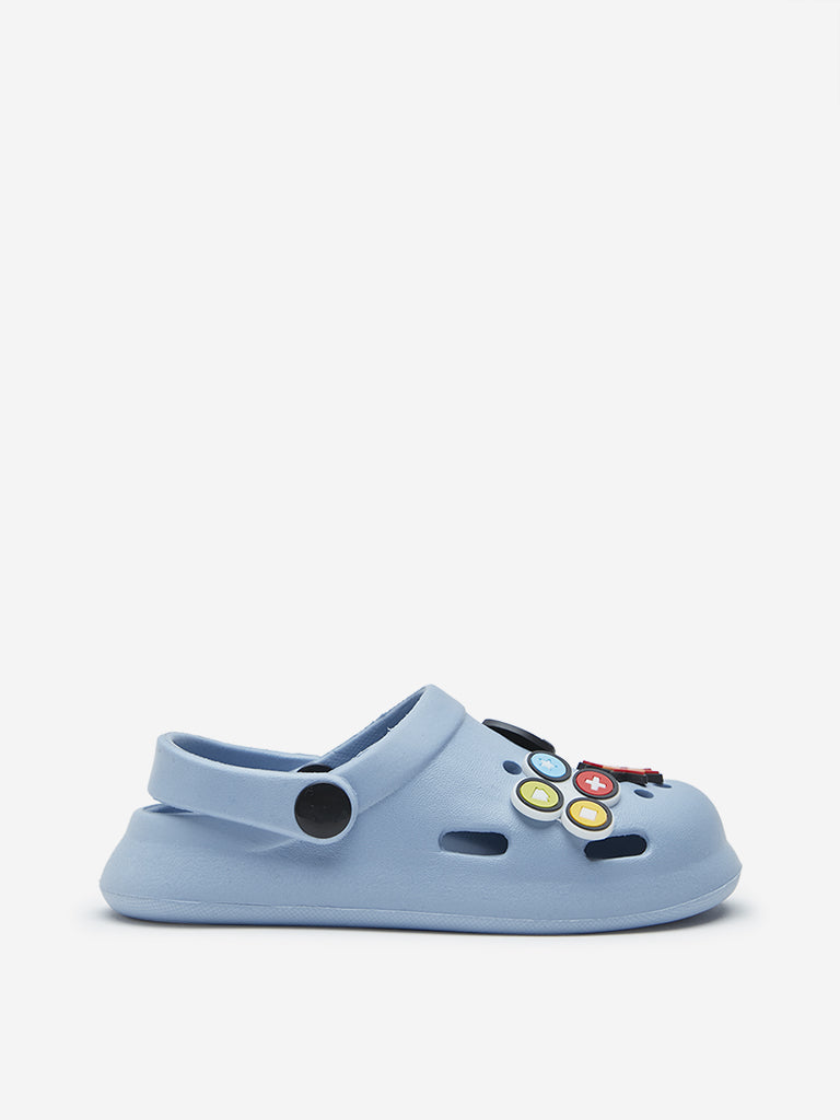 Yellow Blue Video Game Applique Clogs