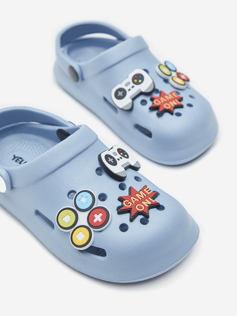 Yellow Blue Video Game Applique Clogs