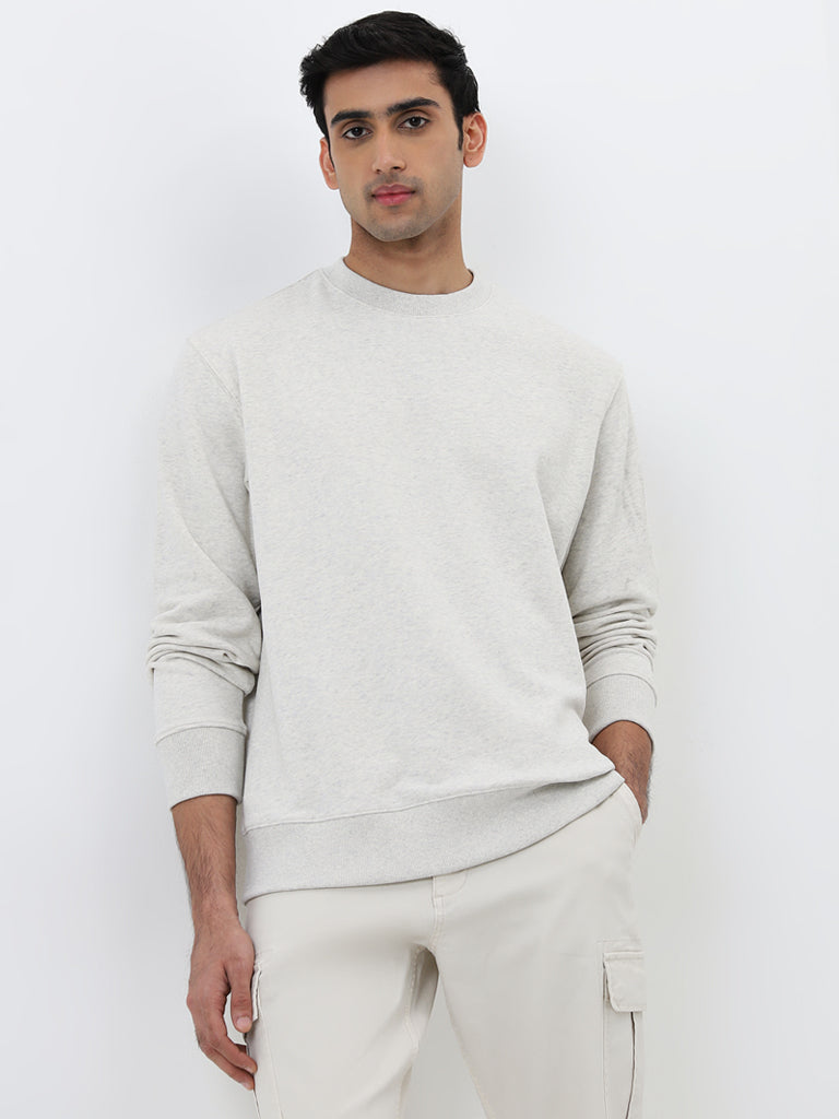 WES Casuals Light Grey Relaxed Fit Cotton Blend Sweatshirt