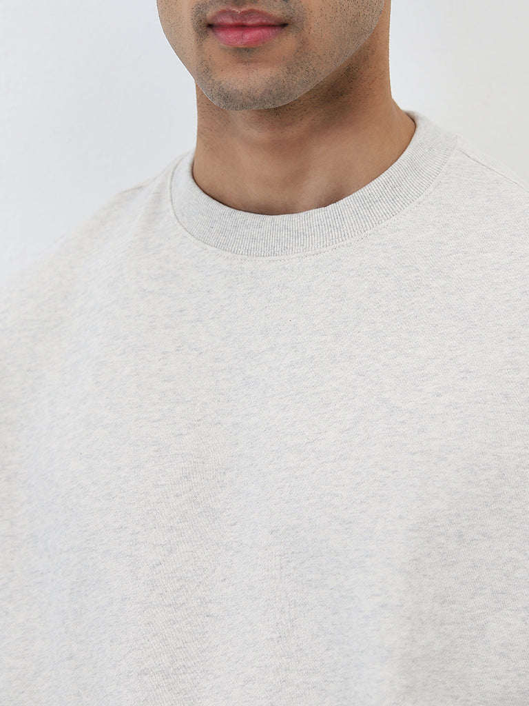 WES Casuals Light Grey Relaxed Fit Cotton Blend Sweatshirt