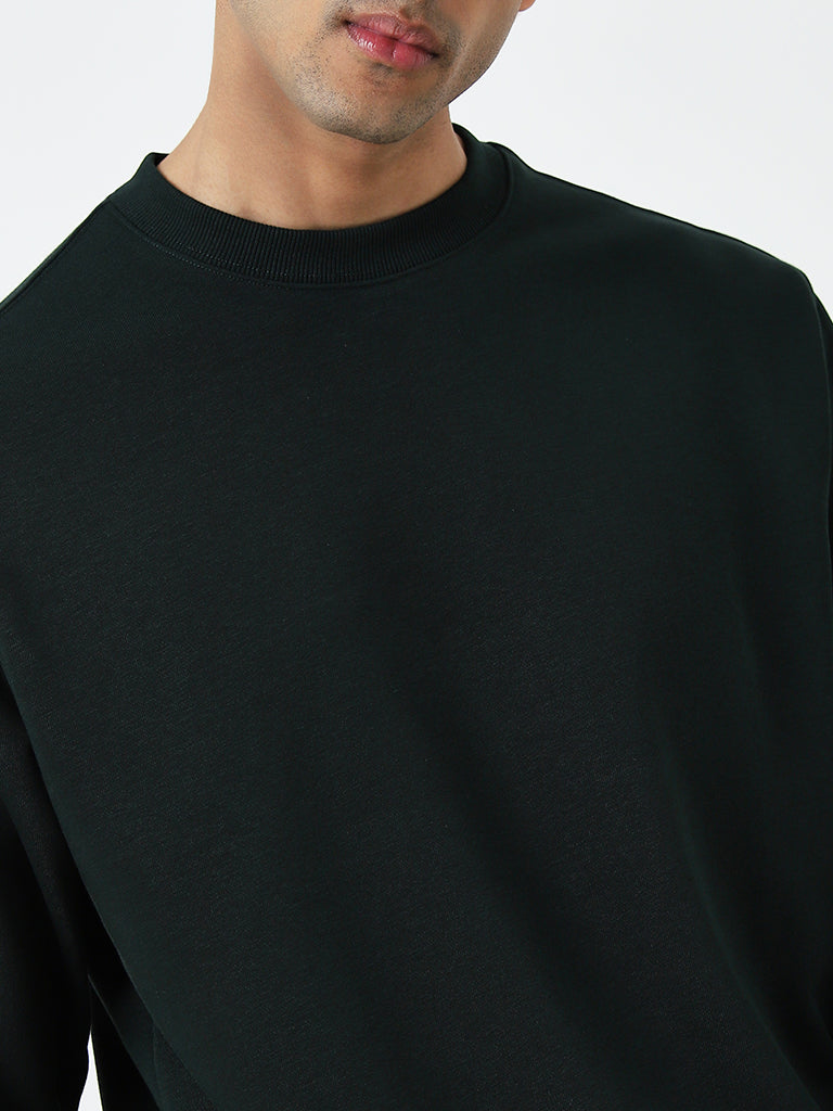 WES Casuals Dark Green Relaxed-Fit Cotton Blend Sweatshirt