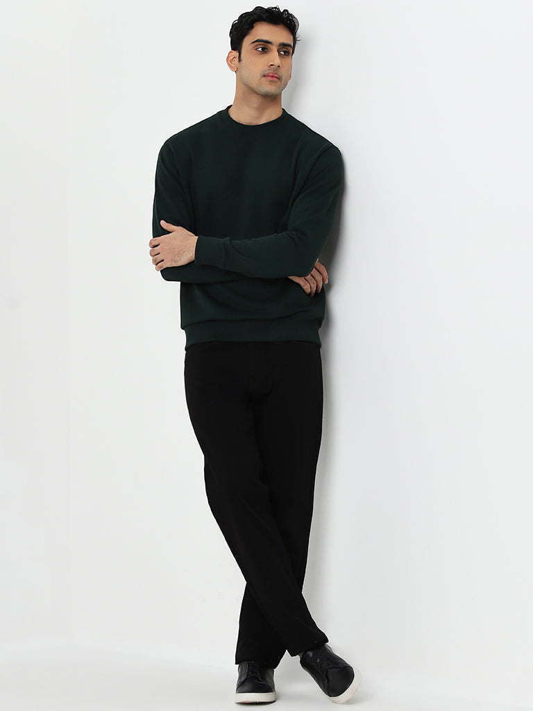 WES Casuals Dark Green Relaxed-Fit Cotton Blend Sweatshirt