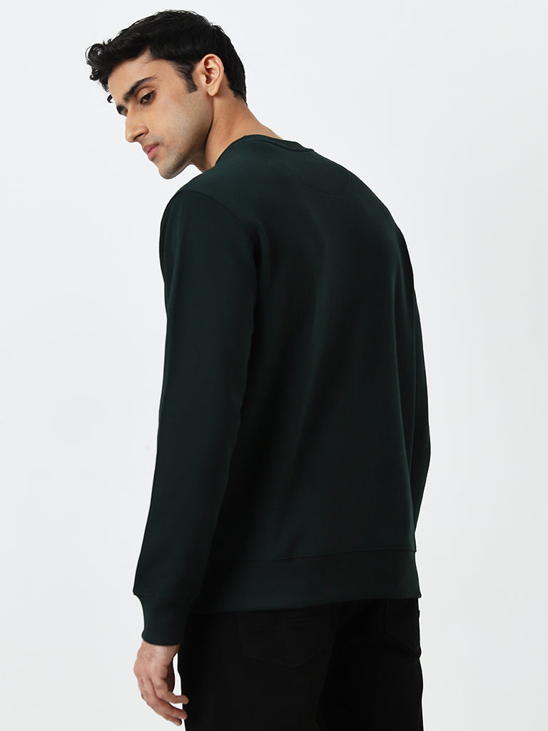 WES Casuals Dark Green Relaxed-Fit Cotton Blend Sweatshirt