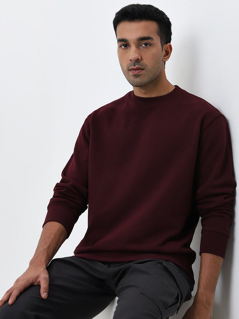 Buy WES Casuals Burgundy Relaxed Fit Cotton Blend Sweatshirt from Westside