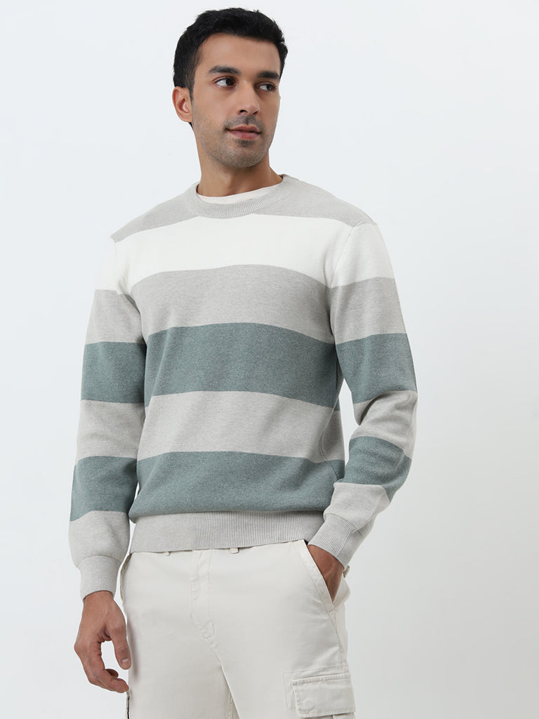 WES Casuals Multicolour Striped Slim-Fit Sweater