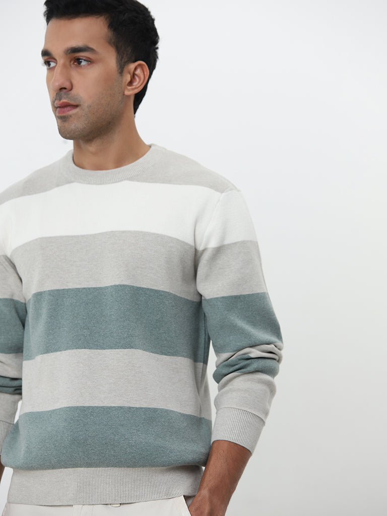 WES Casuals Multicolour Striped Slim-Fit Sweater