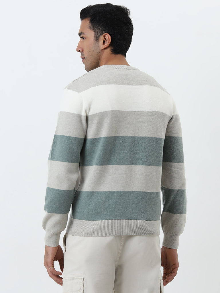 WES Casuals Multicolour Striped Slim-Fit Sweater