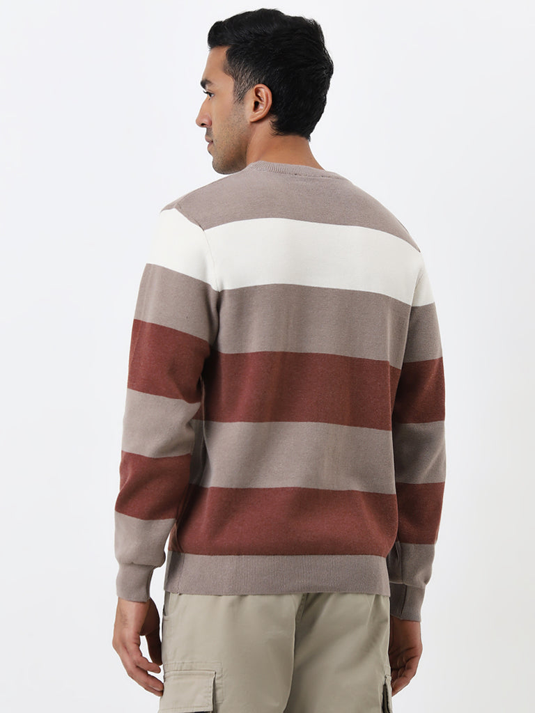 WES Casuals Rust Colour-Blocked Slim-Fit Sweater