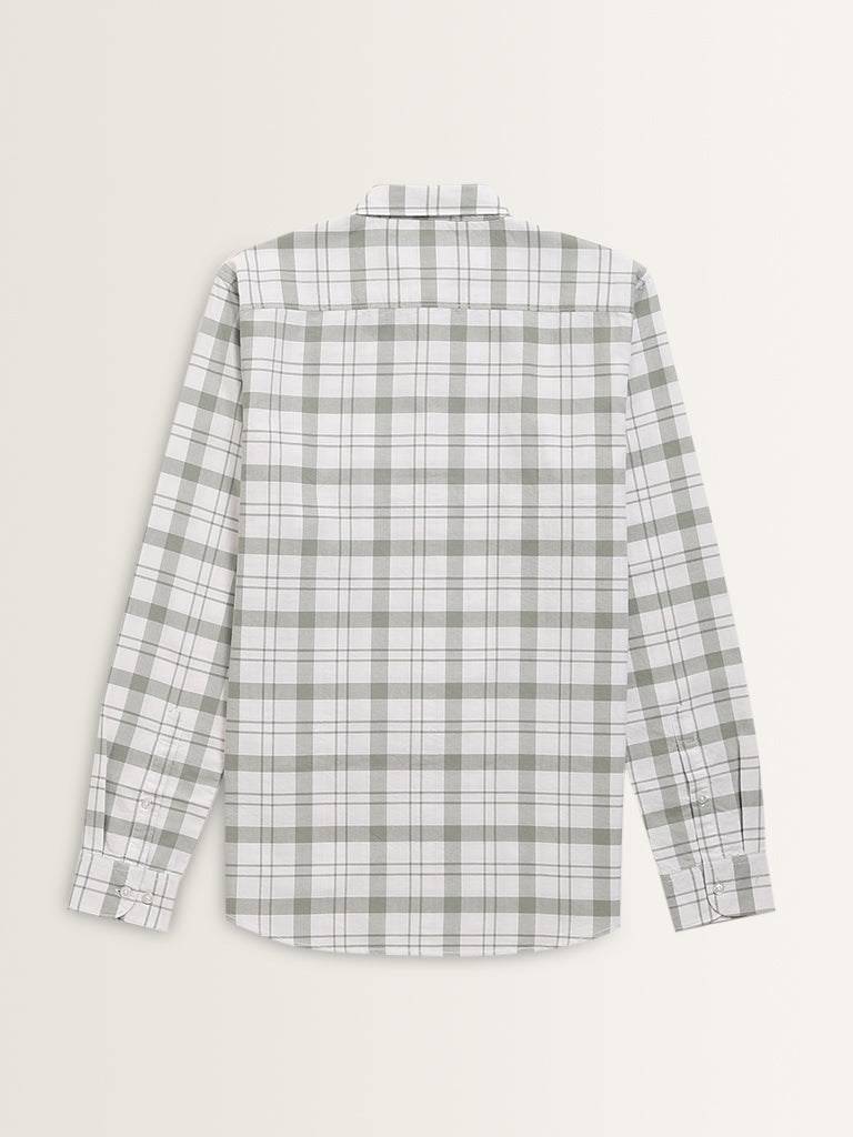 WES Casuals Sage Checks Patterned Slim-Fit Cotton Shirt