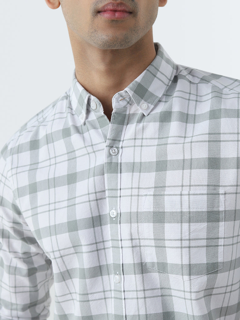 WES Casuals Sage Checks Patterned Slim-Fit Cotton Shirt