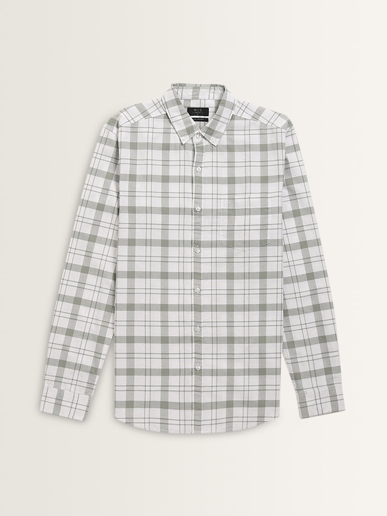 WES Casuals Sage Checks Patterned Slim-Fit Cotton Shirt