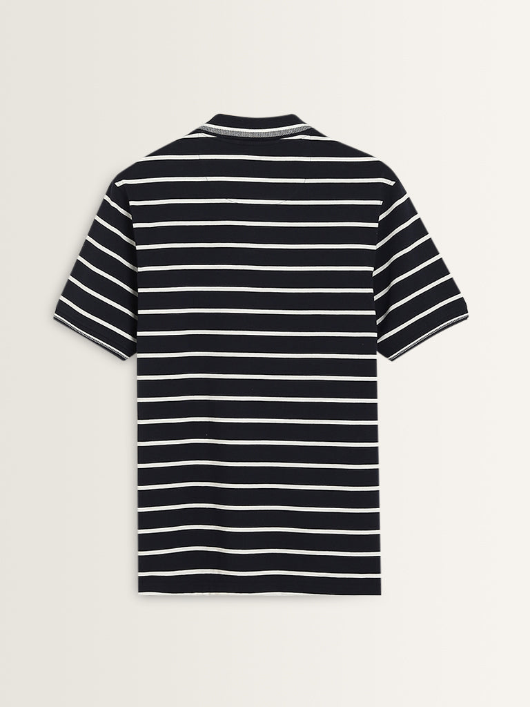 WES Casuals Navy Striped Relaxed-Fit Polo T-Shirt