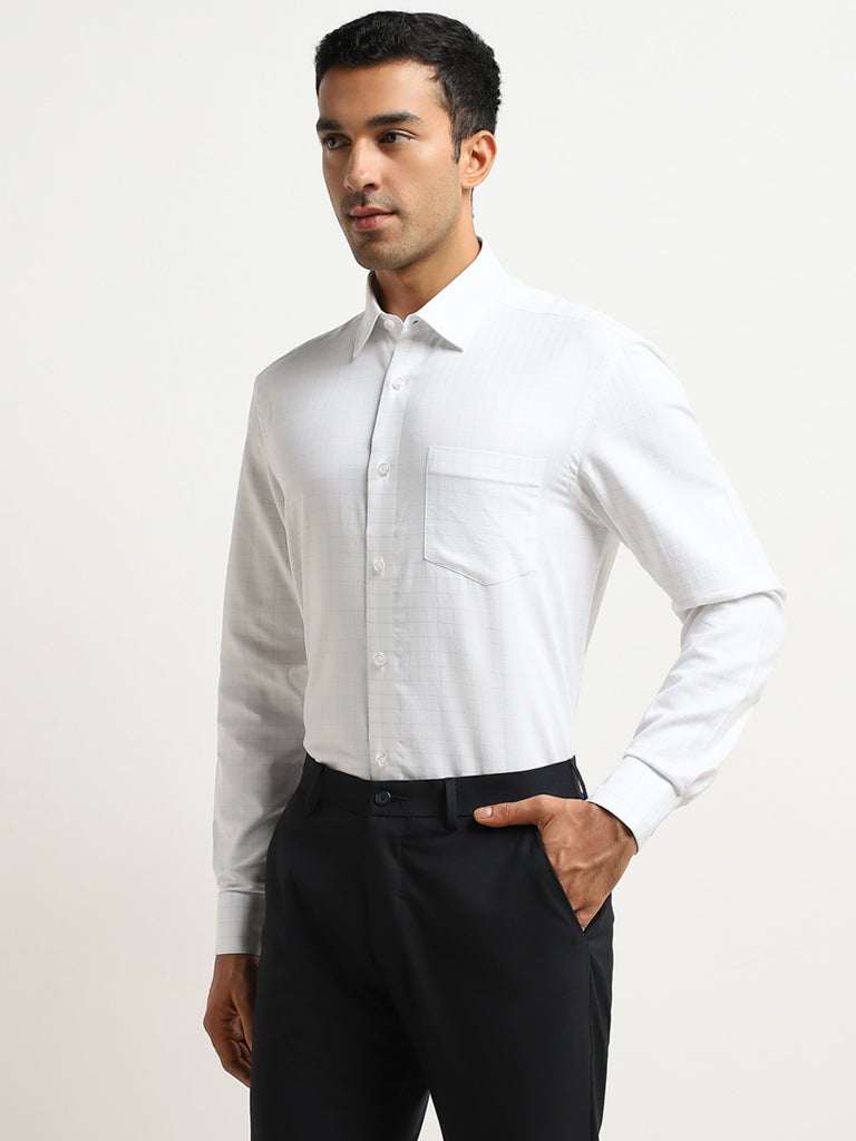 WES Formals White Checks Printed Relaxed-Fit Cotton Shirt