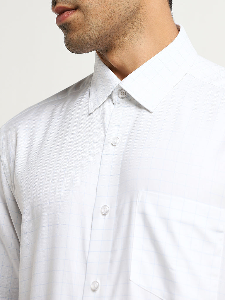 WES Formals White Checks Printed Relaxed-Fit Cotton Shirt