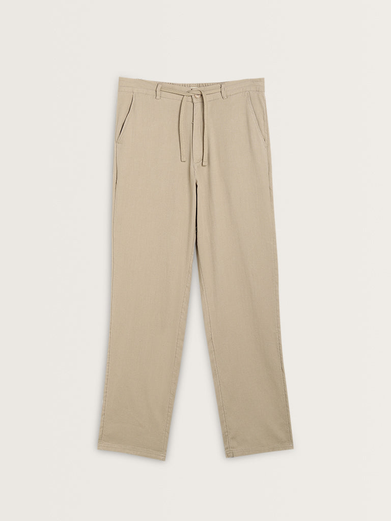 ETA Taupe Mid-Rise Relaxed-Fit Cotton Blend Chinos