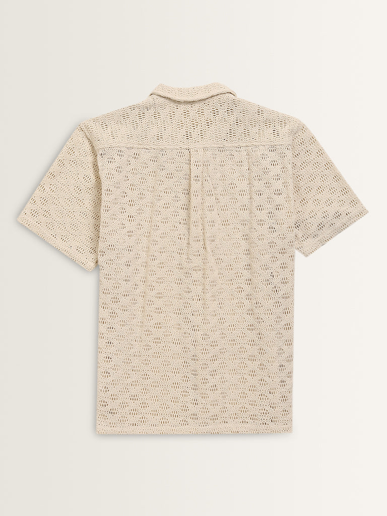 ETA Beige Crochet Detailed Relaxed-Fit Cotton Shirt