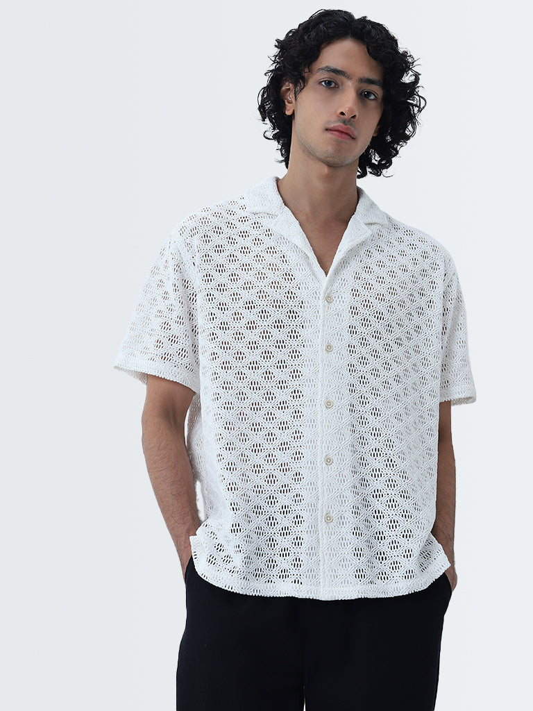 Buy ETA White Crochet Detailed Relaxed-Fit Cotton Shirt from Westside