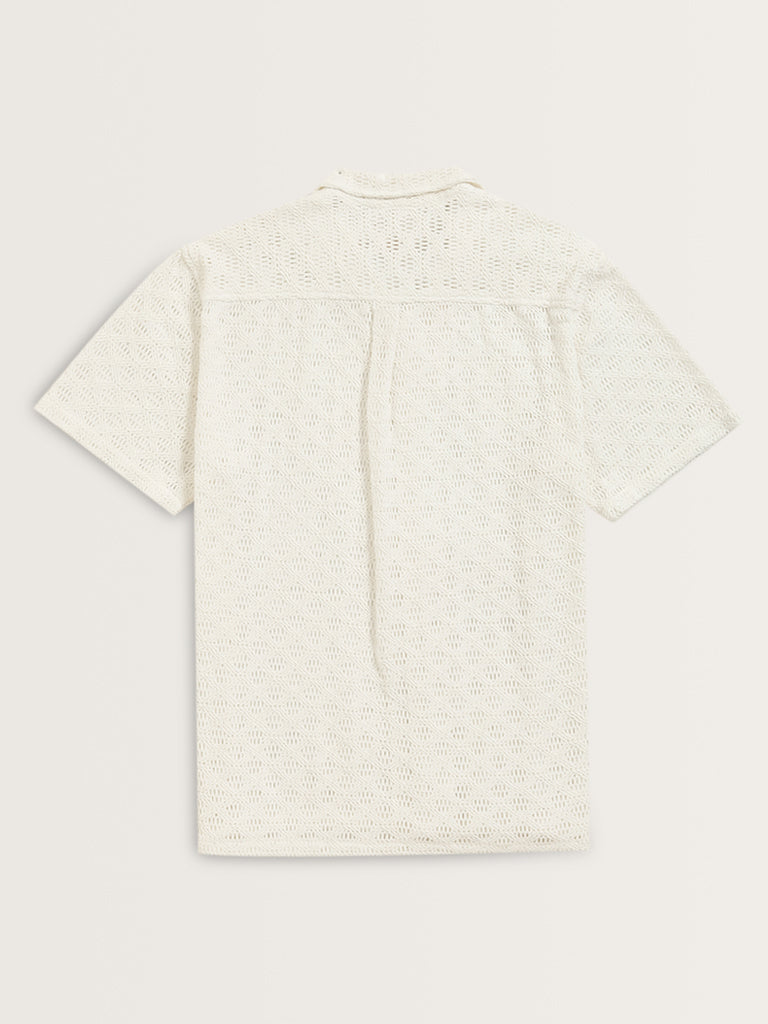 ETA White Crochet Detailed Relaxed-Fit Cotton Shirt