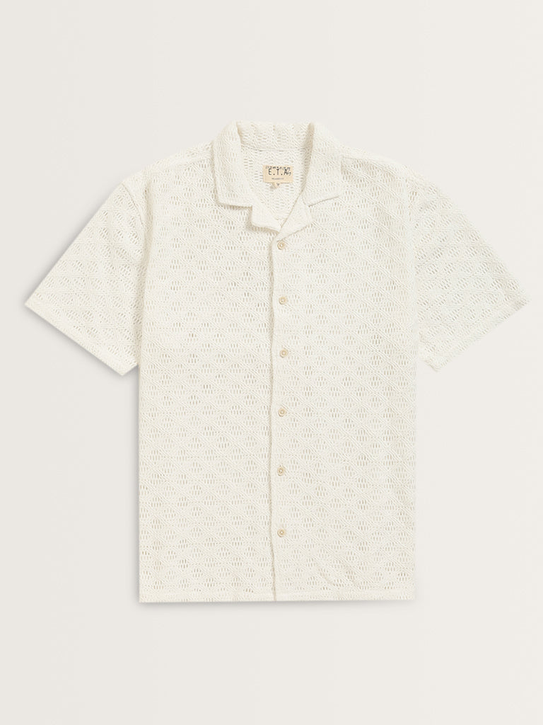 ETA White Crochet Detailed Relaxed-Fit Cotton Shirt