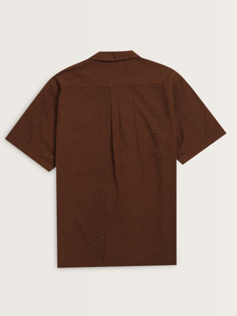 ETA Brown Schiffli Detailed Relaxed-Fit Shirt