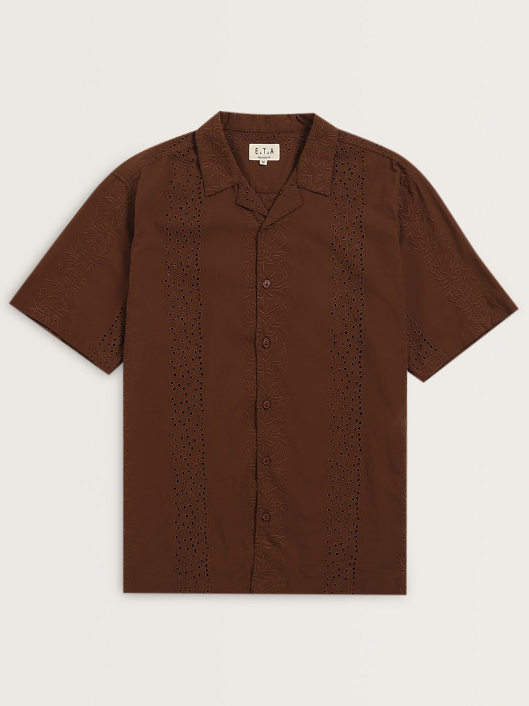 ETA Brown Schiffli Detailed Relaxed-Fit Shirt