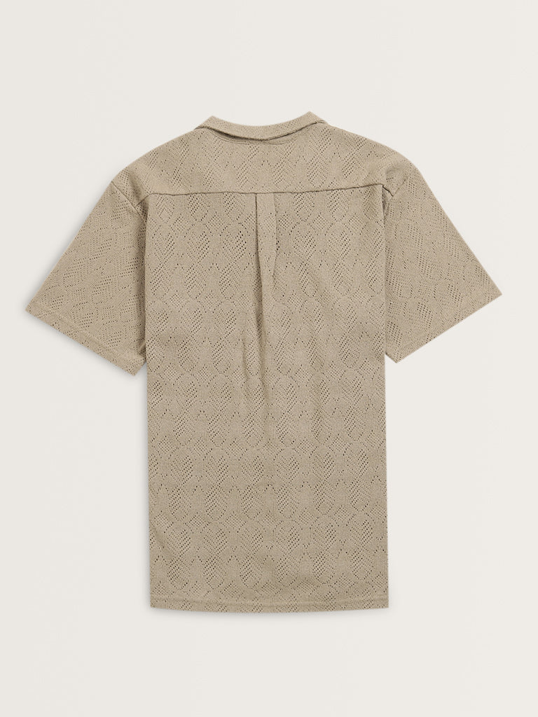 ETA Taupe Knit-Textured Relaxed-Fit Shirt