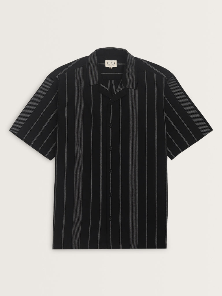 ETA Black Striped Relaxed-Fit Cotton Shirt