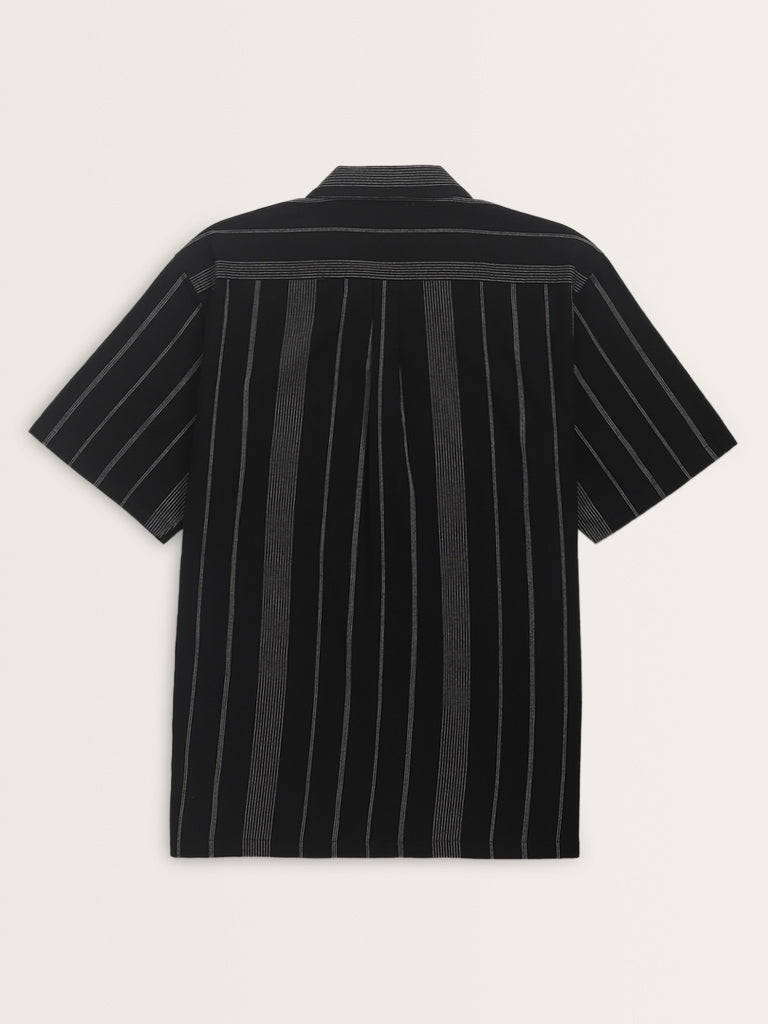 ETA Black Striped Relaxed-Fit Cotton Shirt