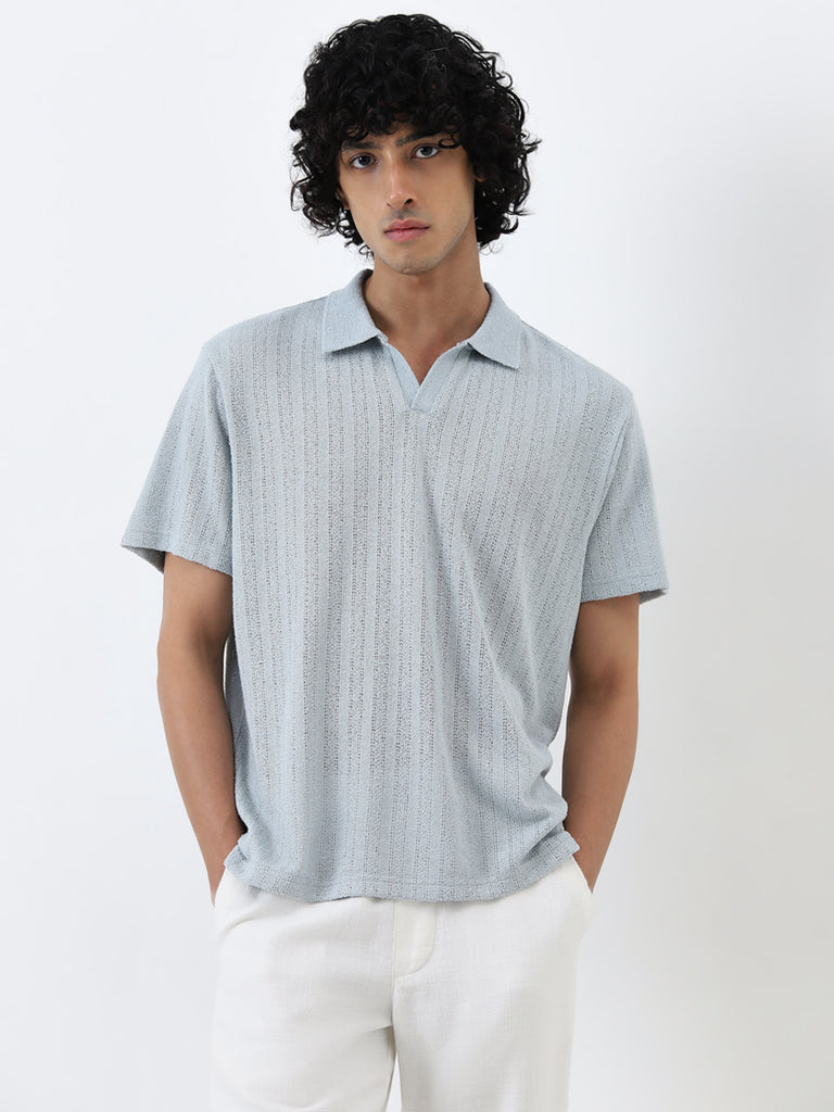 ETA Light Blue Textured Relaxed Fit T-Shirt