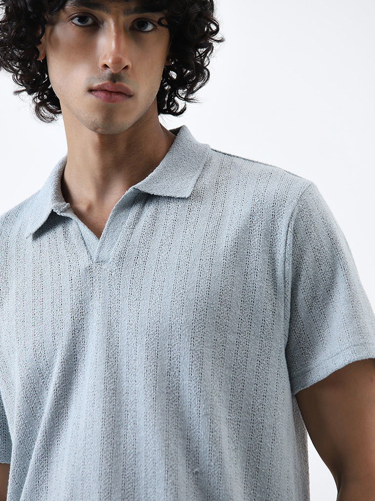 ETA Light Blue Textured Relaxed Fit T-Shirt