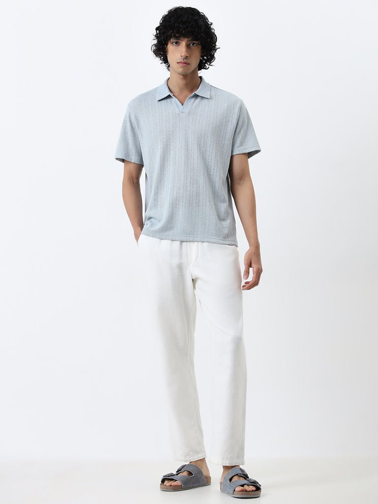 ETA Light Blue Textured Relaxed Fit T-Shirt