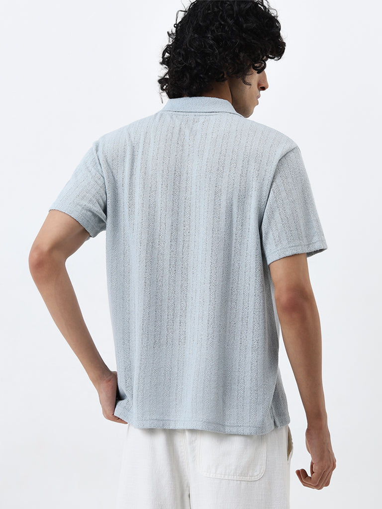 ETA Light Blue Textured Relaxed Fit T-Shirt