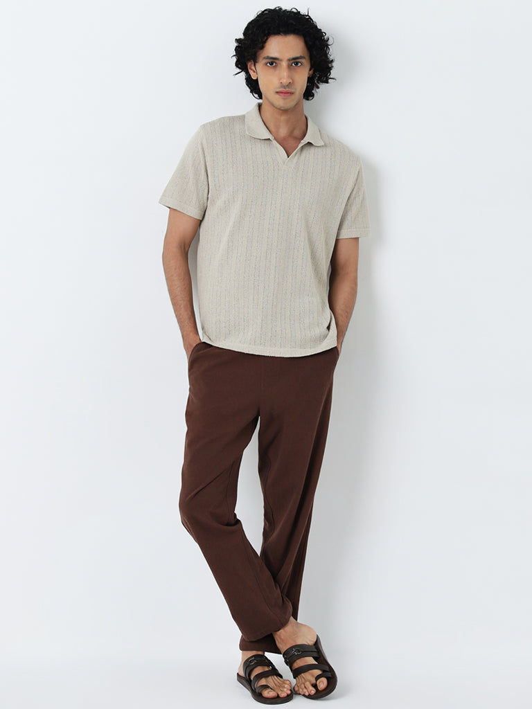 ETA Beige Knitted Relaxed-Fit T-Shirt