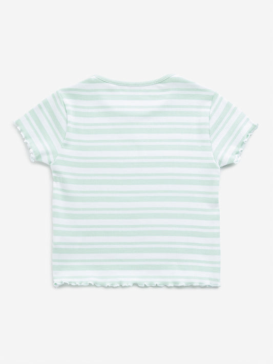 Y&F Kids Sage Striped Ribbed Textured Cotton Blend T-Shirt