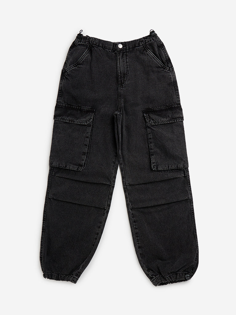 Y&F Kids Charcoal Mid-Rise Denim Joggers