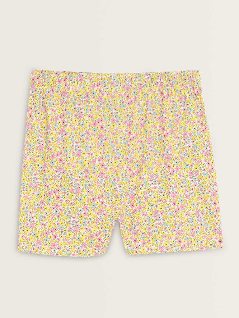 Buy Wunderlove Yellow Ditsy Printed High-Rise Cotton Shorts from Westside