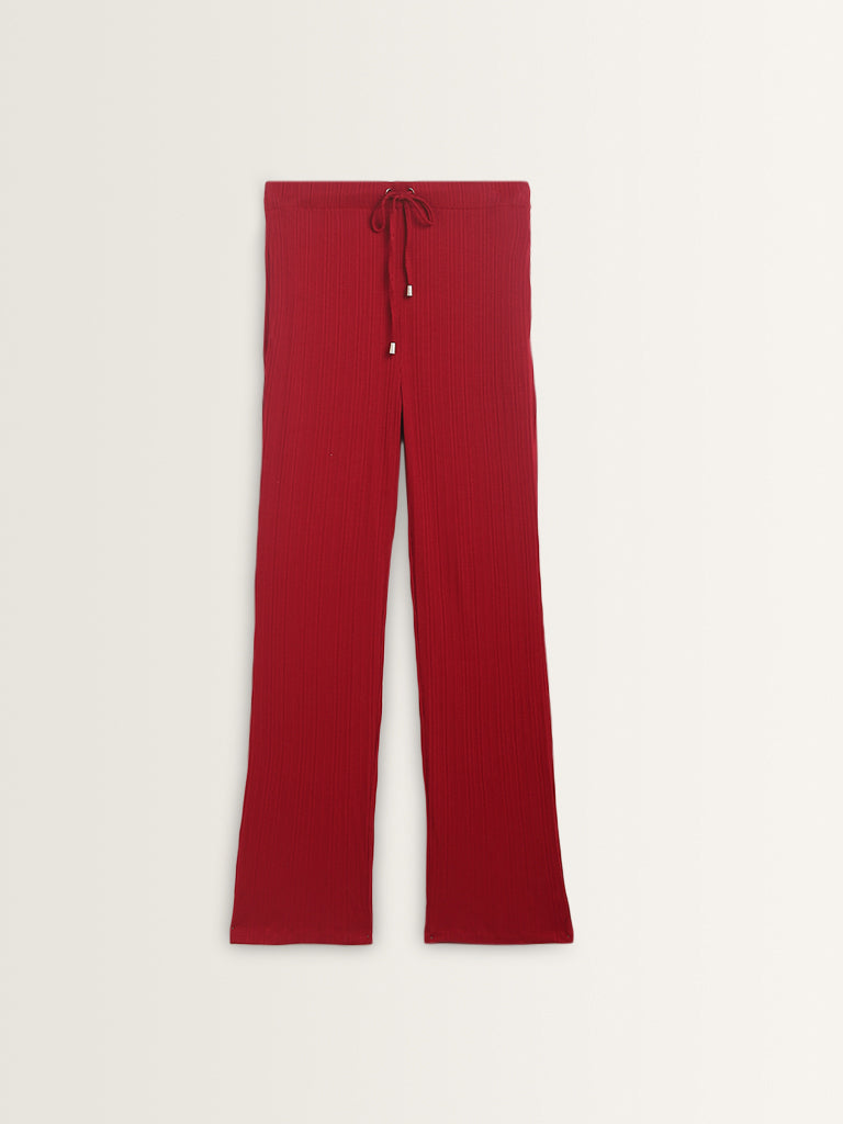 Wunderlove Red Ribbed-Textured High-Rise Pants