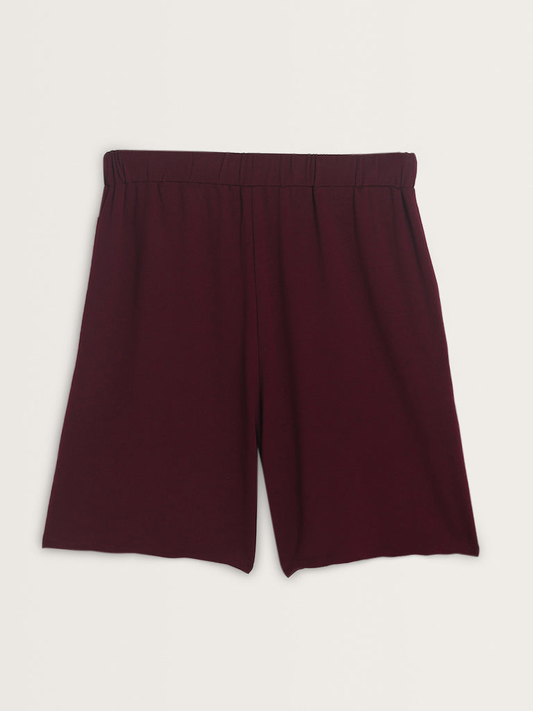 Wunderlove Burgundy Solid High-Rise Shorts