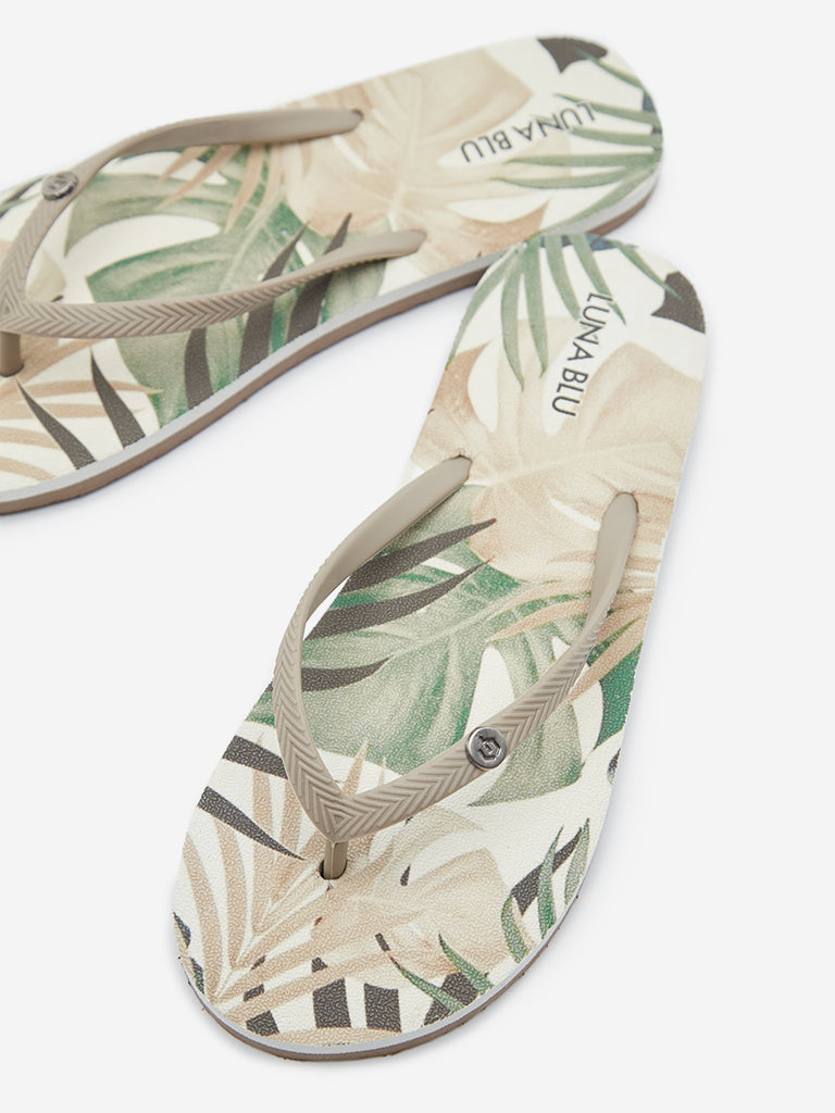 LUNA BLU Green Leaf Design Flip-Flop