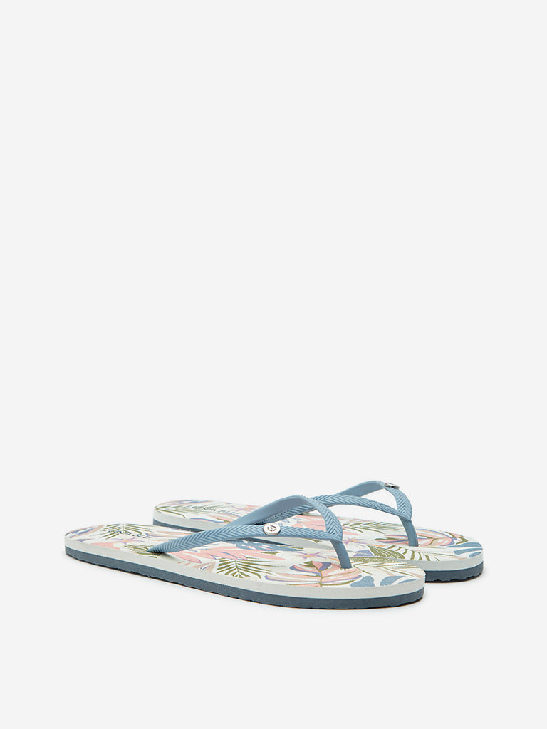 LUNA BLU Dusty Blue Leaf Design Flip-Flop