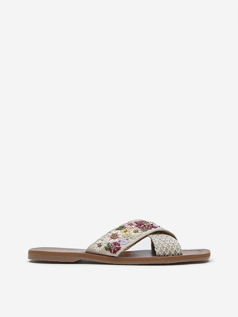 LUNA BLU Multicolour Floral Embellished Crossband Slides